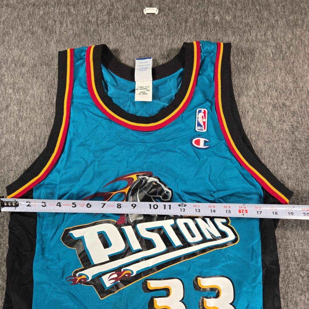 Vintage Champion Detroit Pistons Jersey Men 40 Teal Grant Hill 33 Basketball - Picture 6 of 8